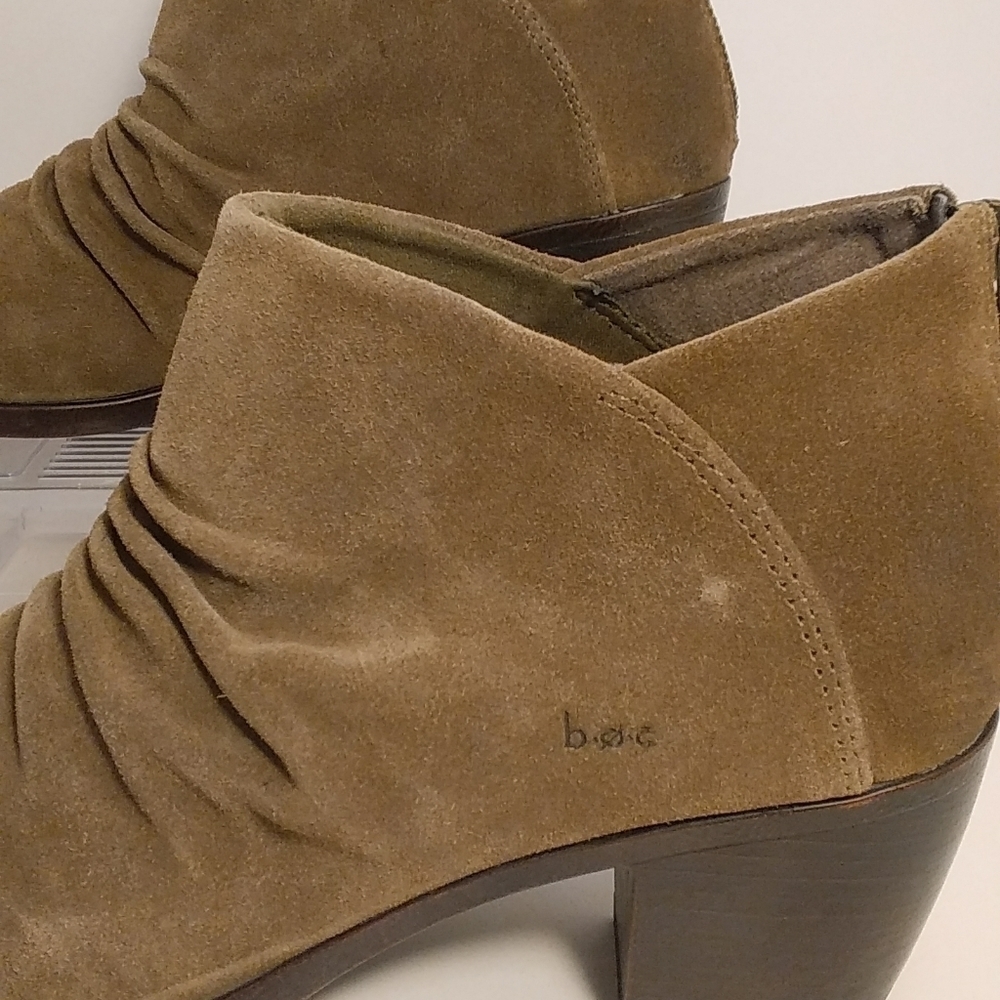 Born Concept Tan Leather Suede Block Heels Back Zip Ankle Boots Booties Side 11M - Picture 2 of 9